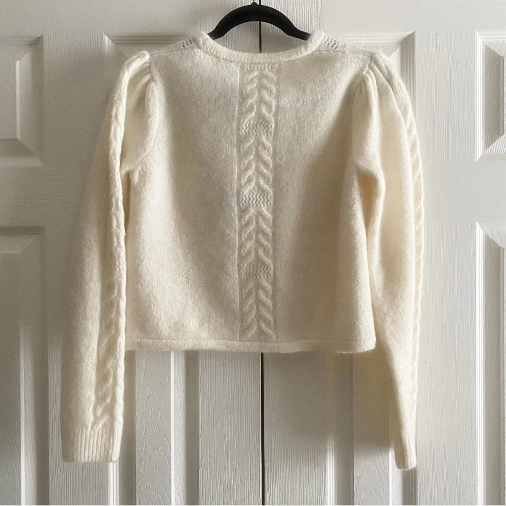 MAGASCHONI MOHAIR MERINO WOOL CHEVRON CABLE KNIT EVY CROPPED CARDIGAN Cream M - Picture 2 of 6